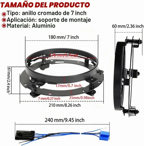 Vista 2 de Soporte de montaje para faro redondo de 7 pulgadas para montaje de faro de Harley Davidson, Negro