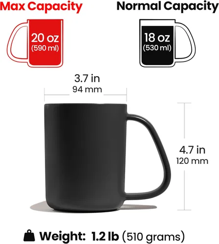 Vista 2 de CURVD® Taza de café de 18 onzas, apta para microondas y lavavajillas, 100% cerámica sin químicos, mango grande para un agarre cómodo, perfecta