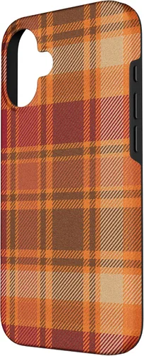 Vista 2 de iPhone 16 Vintage Halloween Naranja Rojo Plaid Otoño Calabazas Caso