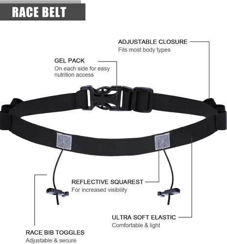 Vista 4 de JOVITEC Cinturón de número de carrera de 2 piezas con 6 bucles de gel para correr, ciclismo, triatlón, maratón