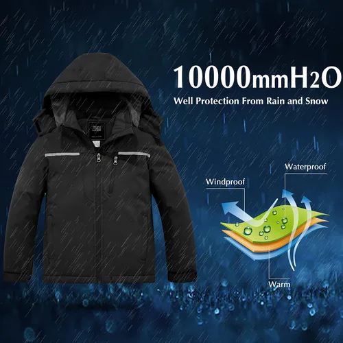 Vista 3 de ZSHOW Chaqueta de esquí para niña, impermeable, abrigo de invierno de forro polar con capucha