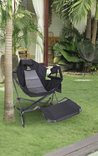 Vista 7 de Nice C Hamaca mecedora silla de camping (1, negro con reposapiés) Respaldo alto, con soporte, reposapiés, portavasos, bolsillo lateral, resistente