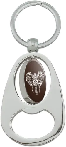 Vista 2 de GRAPHICS & MORE White African Elephant Tribal Keychain Chrome Metal Spinning Oval Bottle Opener