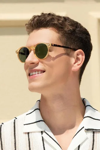 Vista 17 de CARFIA Gafas de sol redondas de acetato para hombre, polarizadas, protección UV, gafas de sol clásicas retro CA5289L