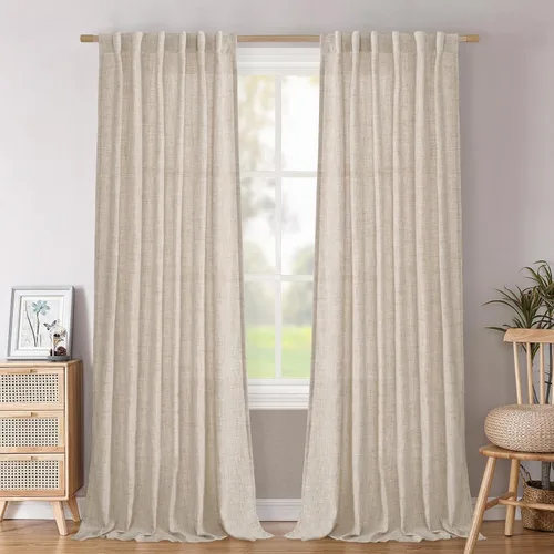 Vista 23 de BGment Cortinas cortas de lino marrón de 36 pulgadas de largo para ventanas, pequeñas cortinas de gasa semitransparentes para cocina, cafetería