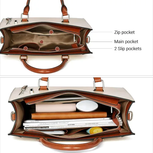Vista 3 de BOSTANTEN Bolso de cuero para mujer, bolso bandolera con asa superior