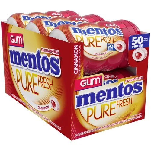 Vista 4 de Mentos - Goma de mascar Pure Fresh, sin azúcar con xilitol, sabor Cinnamon, botella de 50 piezas (paquete de 6) Goma de mascar, perfecta para un