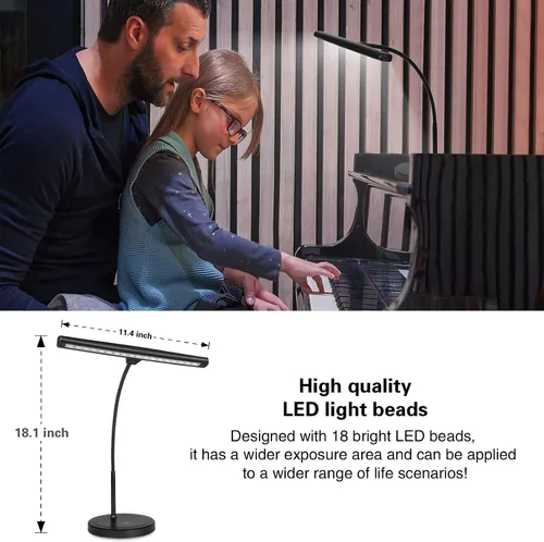 Vista 3 de Luz de música de piano de 18 LED con soporte ajustable para piano de cola, músico, lectura de libros, manualidades