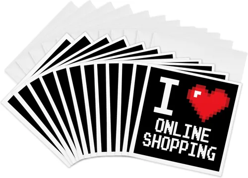 Vista 7 de 3dRose Geeky Old School Pixelated Pixels 8-Bit I Heart I Love Online Shopping 1 Greeting Card with envelope