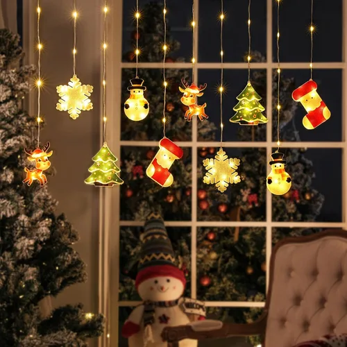 Vista 7 de BLOOMWIN Luces de ventana para decoración de Navidad, luces LED de ventana de Navidad de 9.8 pies, tira de luces de cortina para interiores