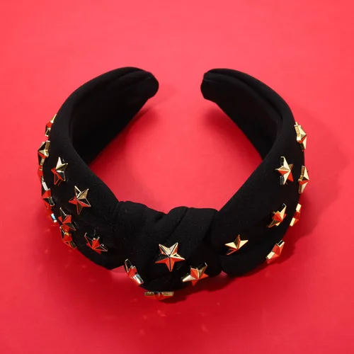 Vista 5 de ARATLENCH Diadema anudada con estrellas doradas y tachonadas con nudo en la parte superior ancha, diadema para Navidad, Año Nuevo, vacaciones