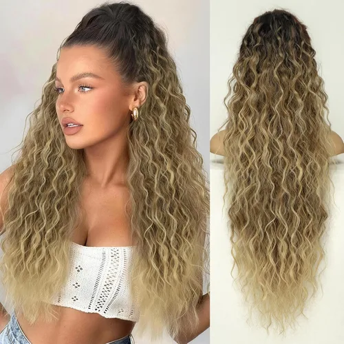 Vista 52 de KooKaStyle Extensión de cola de caballo con cordón de 26 pulgadas (66 cm) para mujeres, extensiones de cabello sintético rizado largo para uso