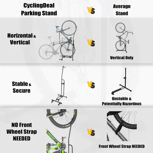 Vista 5 de CyclingDeal Soporte de Bicicleta para Piso - Soporte de Bicicleta Vertical y Horizontal - Soporte de Almacenamiento de Bicicletas - Soporte