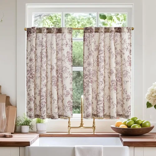 Vista 58 de Jinchan - Cortinas de lino texturizado para cocina, 24 pulgadas, natural, 2 paneles Mezcla de lino beige natural