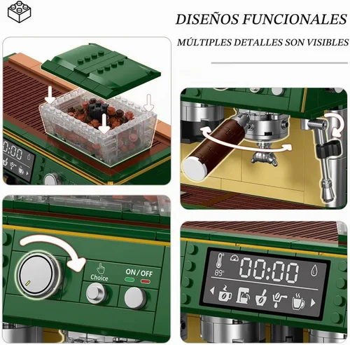 Vista 7 de Juego de construcción de máquina de café para adultos 928 piezas: kit de bloques de cafetera de doble cabeza, modelo clásico de colección