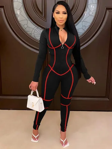 Vista 2 de XXTAXN Enterizo sexy de manga larga con costuras para mujer