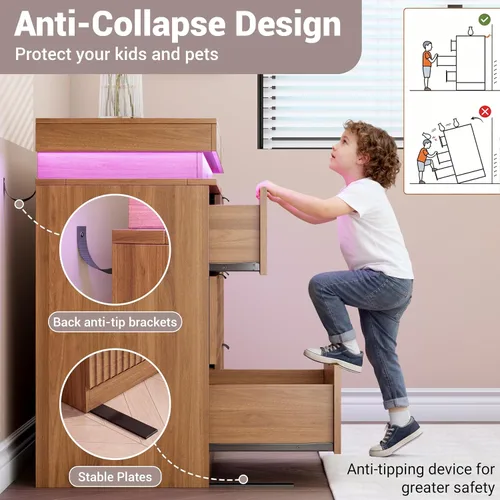 Vista 6 de Cómoda acanalada de 6 cajones para dormitorio con estación de Nogal