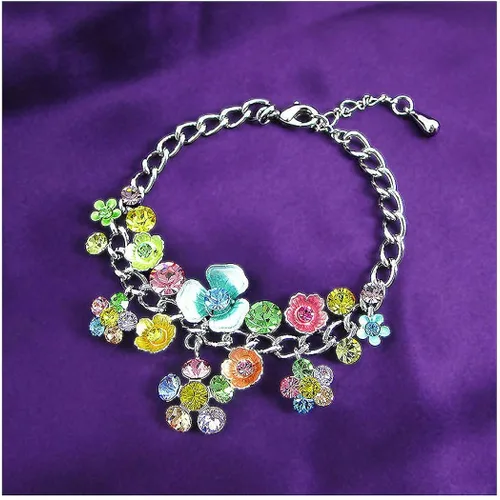 Vista 3 de Glamorousky Pulsera de flores con cristales austriacos multicolor y dijes de flores Cristal Circonita cúbica