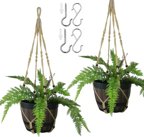 Vista 7 de Bouqlife Colgador de macramé grande de 43 pulgadas para macetas de 12 pulgadas, extra largo, sin borlas, cuerda de algodón, soporte para plantas