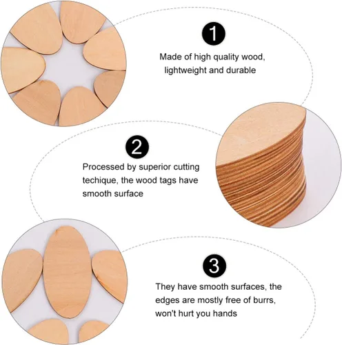 Vista 2 de 60 piezas de recortes de madera sin acabar, piezas de madera ovaladas, discos de madera, rebanadas para manualidades, boda, Navidad, adornos