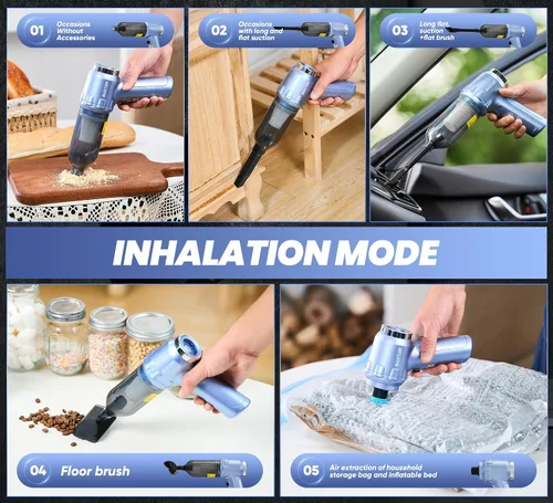 Vista 6 de Aspirador de mano inalámbrico portátil con 15000 PA, plumero de aire de 120 W, motor sin escobillas, mini aspiradora de automóvil para automóvil