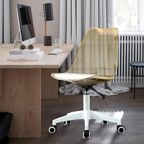 Vista 4 de Silla de escritorio transparente, Silla de oficina en casa de plástico, Silla giratoria de plástico para oficina, hogar, maquillaje, espacio