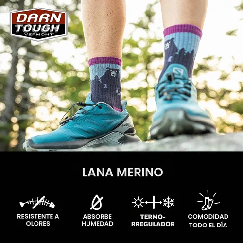 Vista 7 de Darn Tough Bear Town Micro Crew - Calcetines ligeros con cojín para mujer (estilo 1970) - Agua