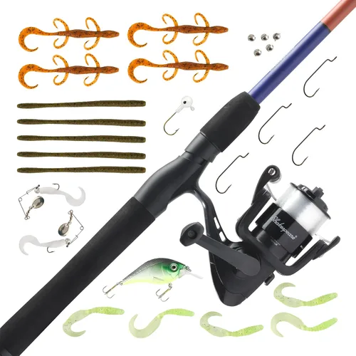 Vista 8 de Shakespeare Catch More Fish Spinning Reel and Fishing Rod Combo with Kit rojo - mediano