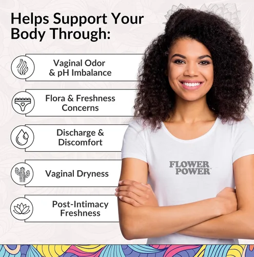Vista 3 de Flower Power Supositorios de ácido bórico para mujeres, 30 cápsulas, 600 mg para equilibrio y frescura del pH vaginal, vegano, fabricado en Estados