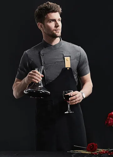 Vista 2 de Chaqueta de chef de moda para hombre, transpirable, con ventilación oculta, uniforme de chef (abrigo + delantal)