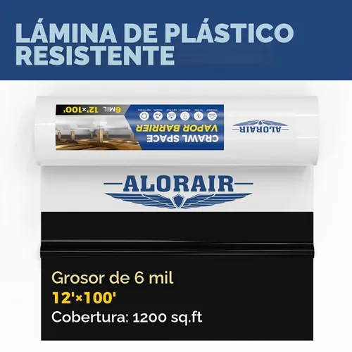 Vista 2 de ALORAIR Barrera de vapor Crawl Space de 6 mil 12'x100', Tela Protectora Barrera de vapor para encapsulación de espacio de rastreo, control