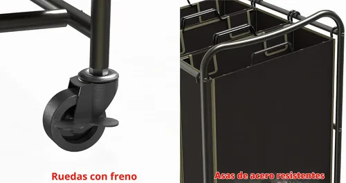 Vista 4 de Simple Houseware Carrito rodante clasificador de lavandería de 3 bolsas resistente, bronce Bolsas extraíbles y ruedas con cerradura