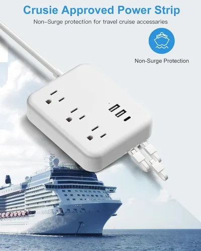 Vista 4 de Regleta de alimentación de viaje con puertos USB, 3 cables integrados, cable de extensión de enchufe plano, 3 tomacorrientes, 6 USB con cable