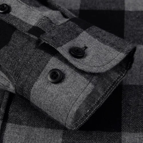 Vista 4 de Camisa casual de franela de manga larga para hombre, ajuste regular, con botones y dos bolsillos