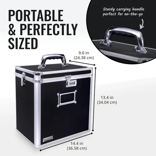 Vista 4 de Vaultz Caja de almacenamiento para discos de vinilo, soporte y organizador de 50 álbumes, gran alternativa a la caja de LP endeble, 14.4 x 13.4 x