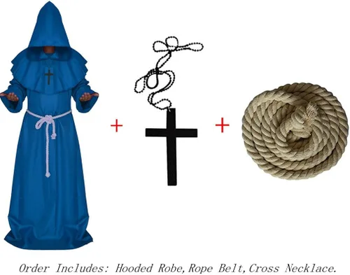 Vista 3 de Bata de monje medieval, bata de sacerdote, capa de disfraz de Halloween