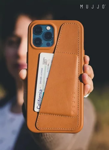 Vista 8 de Mujjo Funda de piel completa para iPhone 14 Pro con tarjetero (negro)