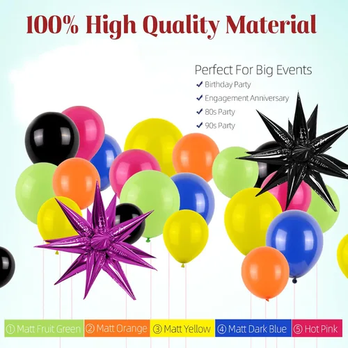 Vista 3 de Kit de Arco de Guirnalda de Globos para Fiesta de los 90 y 80, Decoraciones Temáticas de Fiesta de los 90 y 80 con Globos de Estrella de Follaje