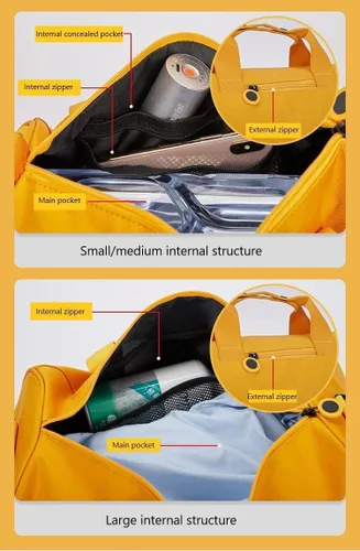 Vista 2 de Bolsa de gimnasio para mujer, bolsa de viaje impermeable con compartimentos para ropa húmeda y correa ajustable, pequeña bolsa de lona