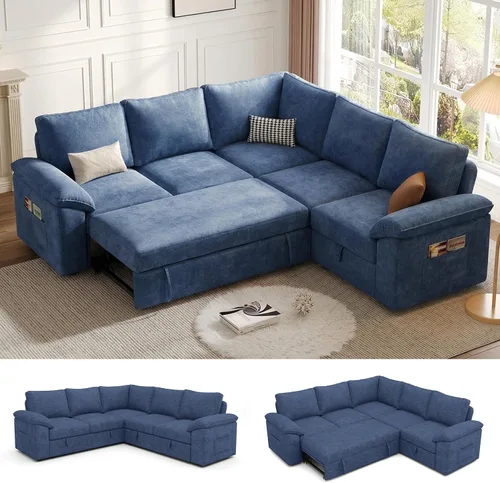 Vista 29 de Sofá Seccional Modular de 85 Pulgadas con Cama Extraíble, Sofá Cama Seccional en Forma de L de 5 Asientos con Almacenamiento, Sofás Seccionales