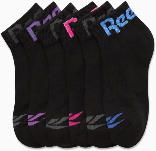 Vista 4 de Reebok Calcetines deportivos acolchados cómodos de corte de un cuarto para mujer (paquete de 6)