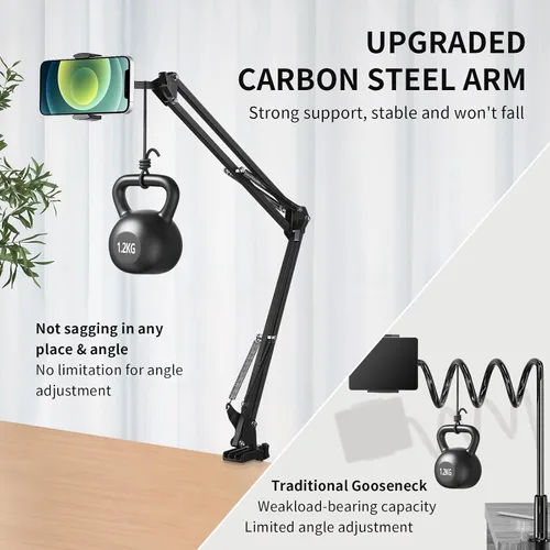 Vista 3 de Soporte de teléfono para escritorio, soporte de teléfono para cama con clip de abrazadera ajustable, soporte flexible para teléfono, soporte