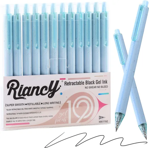 Vista 12 de Paquete de 12 bolígrafos de gel color beige crema, bonitos bolígrafos retráctiles estéticos de tinta negra neutra, punta fina de 0.020 in, secado