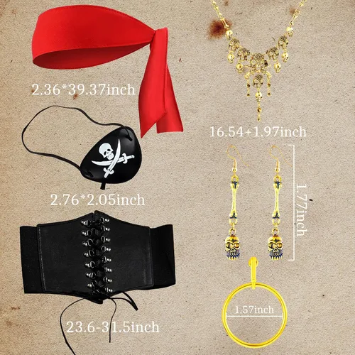 Vista 3 de JeVenis Disfraz de pirata para mujer, disfraz de pirata para adultos, disfraz de fiesta de pirata, festival de música, disfraz de Halloween, vestido