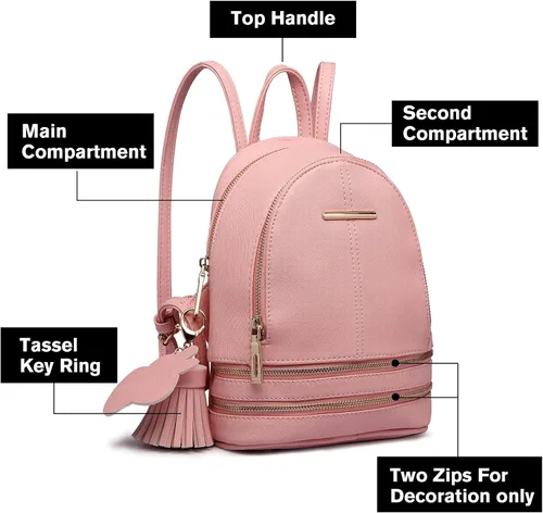 Vista 4 de Miss Lulu Mini mochila para niñas y mujeres, casual, a la moda, linda bolsa de hombro de piel sintética Saffiano