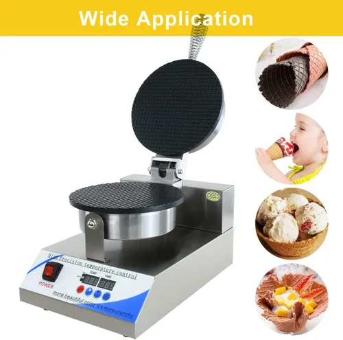 Vista 8 de Máquina eléctrica de cono de helado, máquina comercial de cono de gofres de 110 V para el hogar, con control de temperatura y tiempo LED