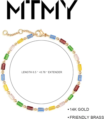 Vista 4 de MTMY Pulsera de cadena de oro para mujer, chapada en oro de 14 quilates, delicada, con cadena ajustable, bonita pulsera de oro para regalo para ella