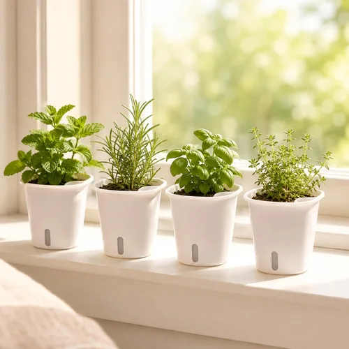 Vista 7 de Macetas de riego automático de 3 pulgadas, 10 juegos de macetas para plantas de interior con indicador de nivel de agua y múltiples rejillas