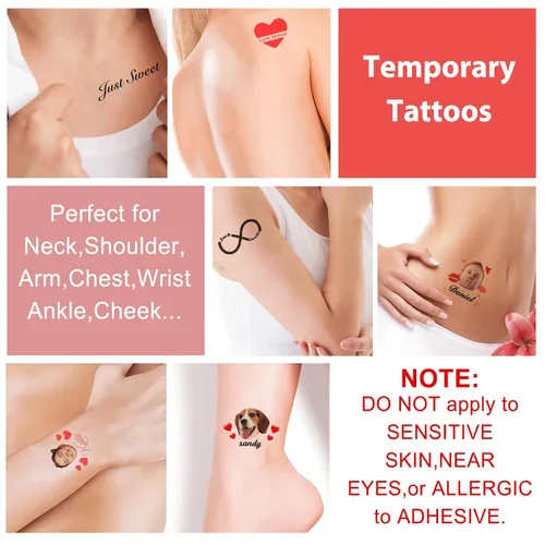 Vista 3 de Tatuajes temporales personalizados con foto y nombre, logotipo personalizado para adultos, niños, mujeres, hombres, regalo de boda, cumpleaños