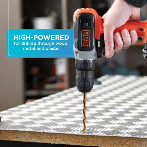 Vista 5 de BLACK+DECKER Kit de taladro inalámbrico de 20V MAX con batería, cargador, incluye broca de taladro de doble cara (BCD702C1)